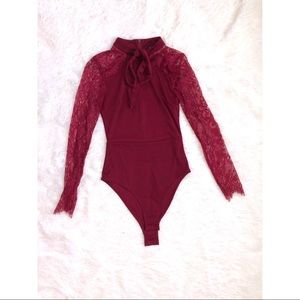 SheIn tie neck lace sleeve bodysuit